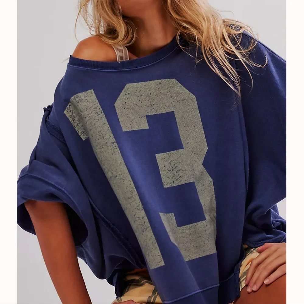 We The Free by Free People Oversized Camden Sweatshirt Navy Combo 13 - Picture 3 of 5
